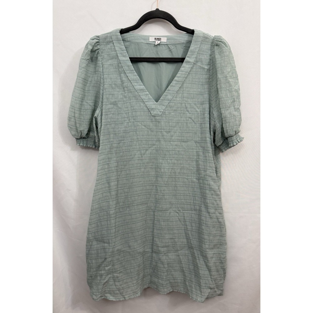 BB DAKOTA STEVE MADDEN Mint Green Puff Sleeve Shift Dress Womens Size L